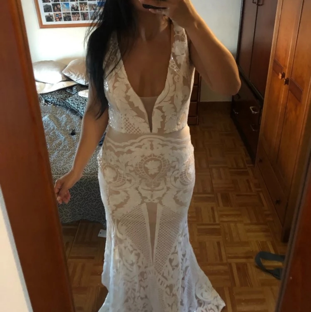 White/nude prom dress